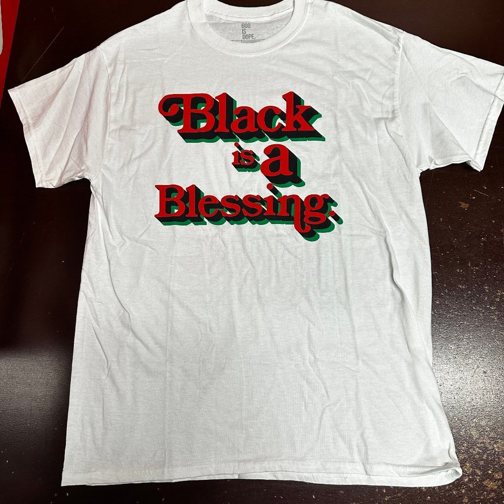 God Is Dope Mens White Black Is A Blessing Short Sleeve T-Shirt Size Large